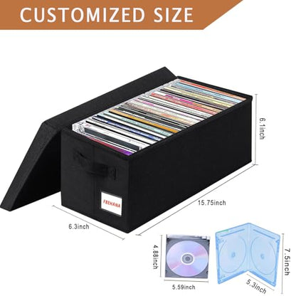 CD Storage Box, CD Organizer, Stackable DVDstorage case with lid,4Pack CD holder 14.2 x 6.3 x 5.5 inches - holds 180jewelry cases black - size: 4pack black