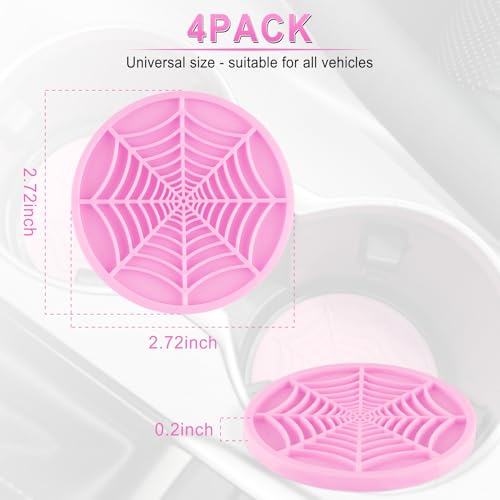 Alpmosn 4PCS Car Cupholder Spider Web Fashion Non-Slip Silicone Car Coasters for Cup Holders, Car Accessories for Men (Pink) - color: Pink