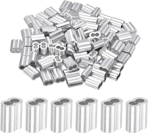 YAMASO 100pcs 1/8" Aluminum Crimping Loop Sleeve, Cable Ferrule Wire Rope Sleeves Loop Sleeve - size: 1/8"(100pcs)