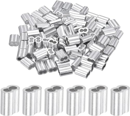 YAMASO 100pcs 1/8" Aluminum Crimping Loop Sleeve, Cable Ferrule Wire Rope Sleeves Loop Sleeve - size: 1/8"(100pcs)