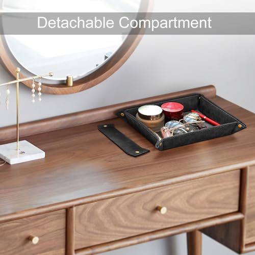 SITHON Valet Tray Desktop Storage Organizer, Removable 2 Compartments Catchall Tray Bedside Vanity Nightstand Caddy Holder Desk Storage Plate, Graduation, Black - color: Black