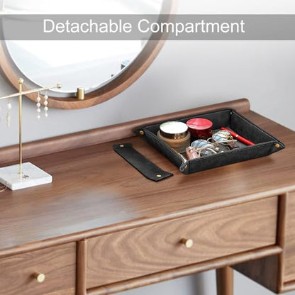SITHON Valet Tray Desktop Storage Organizer, Removable 2 Compartments Catchall Tray Bedside Vanity Nightstand Caddy Holder Desk Storage Plate, Graduation, Black - color: Black