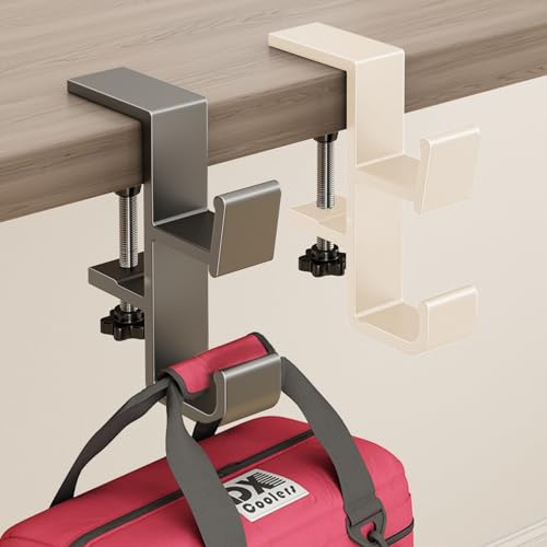 2 Pack Desk Hook for Bag, Purse Hook for Table, Under Desk Handbag Hanger, Aluminum Backpack Holder, Desk Mount Hook for Umbrellas, Headphone, Back to School Supplies, Cream+Gray - color: Gray+Cream