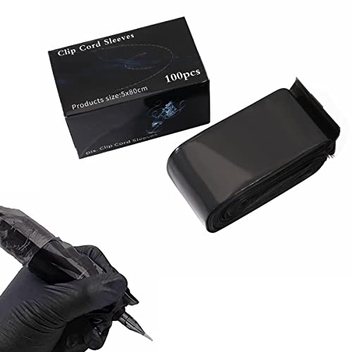 Clip Cord Covers,One Box of 100PCS Plastic Black Clip Cord Sleeves,Rotary Cartridges Pen Machine Sleeves Bag - color: Black