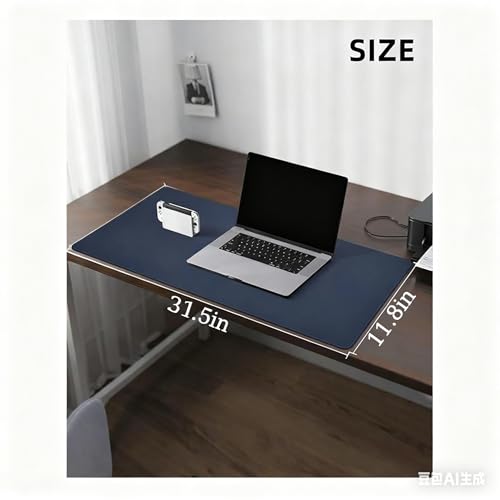 Non-Slip Leather Desk Mat, 31.5" x 11.8" Waterproof Laptop Computer Desk Keyboard Pad, Large Mouse Pad for Office,Work, Home, Decor (Dark Blue) - color: Dark Blue