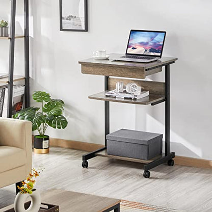 Yaheetech Small Rolling Computer Desk with Storage Drawer, Rolling Home Office Computer Desk with Keyboard Tray, Laptop Desk with Wheels and Drawer, Taupe Wood - color: Taupe Wood
