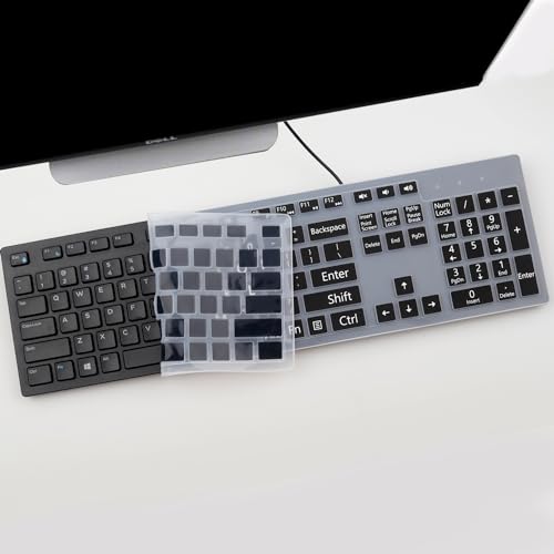 Keyboard Cover with Large Letters for Dell KB216 KB216p KB216d KM636 Keyboard/Dell Optiplex 5250 3050 3240 5460 7450 7050 /Dell Inspiron Desktop 24" 27" 5400 5490 7700 7790 3475 3670 3477 - color: Large Letters Black