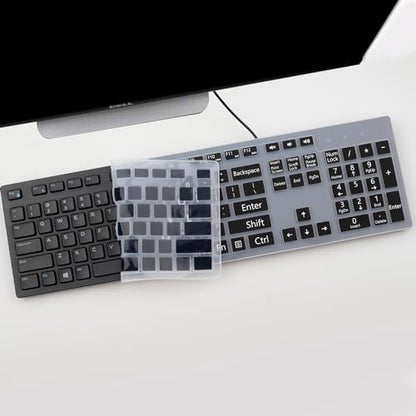 Keyboard Cover with Large Letters for Dell KB216 KB216p KB216d KM636 Keyboard/Dell Optiplex 5250 3050 3240 5460 7450 7050 /Dell Inspiron Desktop 24" 27" 5400 5490 7700 7790 3475 3670 3477 - color: Large Letters Black