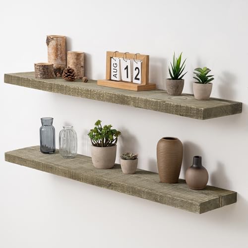 Acovy 40" Unfinished Solid Reclaimed Wood Floating Shelves, Rustic Heavy-Duty Wall Shelves, 8" Deep Floating Shelf for Living Room, Bathroom, Bedroom and Kitchen, Set of 2, Grey - color: Cement Grey, size: 40inches-2P