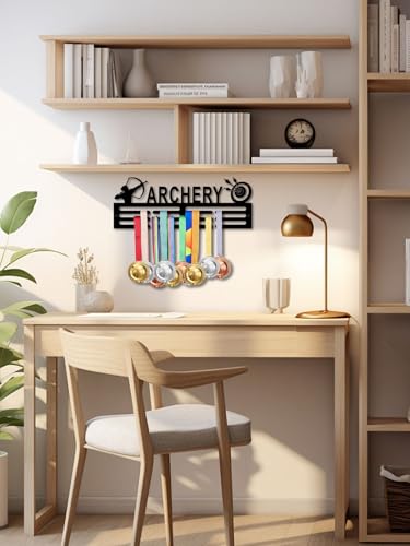 Resama Medal Hanger Holder Display Wall Rack Frame Shelf-Medal Hanger Awards Ribbon Soccer,Gymnastics,Holder Display Rack for 60 Medals - color: Archery