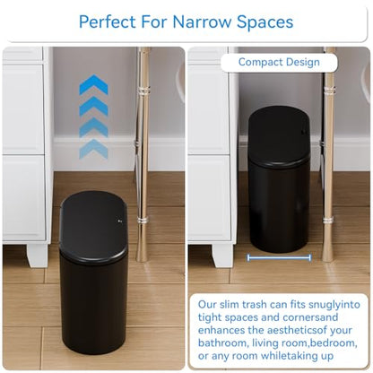 3.17 Gallon Thin Small Black Bathroom Trash Can with Lid,12L Small Pet/Dog Proof Slim Trashcan and Skinny Covered Trash Can,Plastic Covered Wastebasket,Garbage Can for Kitchen,Office,RV,Bedroom,2 Pack - color: Black, style: Pack of 2