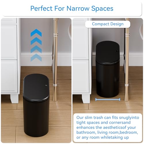 Yieach 3.17 Gallon Thin Small Black Bathroom Trash Can with Lid,12L Small Pet/Dog Proof Slim Trashcan and Skinny Covered Trash Can,Plastic Covered Wastebasket,Garbage Can for Kitchen,Office,RV,Bedroom - color: Black, style: Pack of 1