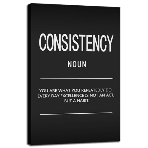 Inspirational Canvas Wall Art Consistency Noun Motivational Painting Inspirational Quotes Posters and Prints Artwork Decor for Home Office Decor Living Room Framed Ready to Hang[12" W X 18" H] - color: A-ONE-01, size: 12"L x 18"W