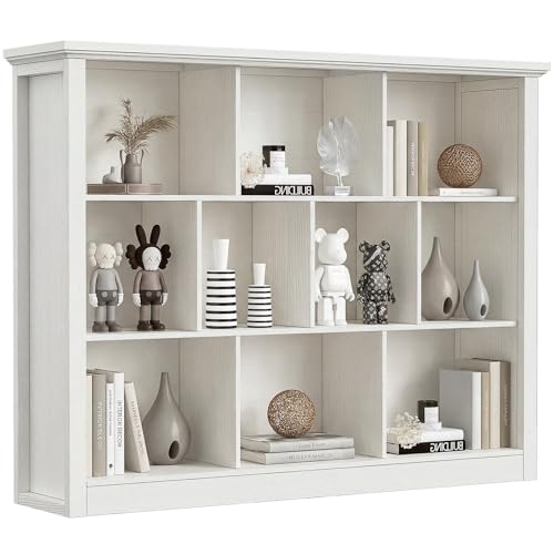 Unikito 10 Cube Storage Book Shelf - 50" Wide Wood Cube Storage Organizer, Wooden 3 Tiers Floor Standing Low Bookcase for Living Room, Bedroom, Home Office, Kids Room, Warm White - color: Warm White, size: 10 Cube (50"W x 38.7"H)