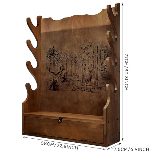 Yuntau Four Gun Wooden Gun Display Rack with Cabinet Storage Compartment and Soft Pad for Rifle Accessories Shotgun Rifle Rack for Wall Mount Home Indoor Decor - style: Deer Pattern