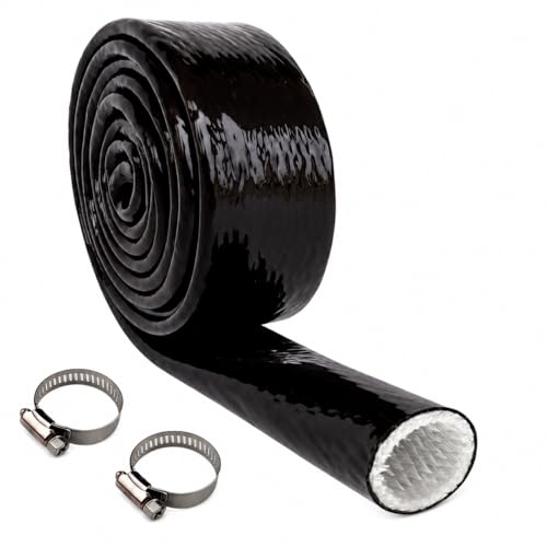 1 Inch (25mm) ID Heat Shielded Fire Thermo Armor Fire Sleeve Silicone Coated Fiberglass Heat Protection w/ 2 Clamps for Automotive Hose Lines & Electrical Wiring (Black, 3.28FT) - color: Black, size: 1 Inch (25mm) ID x 3.28FT