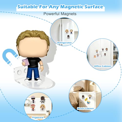 8PC Small Acrylic Magnetic Display Shelves – 2" Clear Floating Display Stand for Funko Pop, Action & Vinyl Figures, Ideal for Refrigerator, Pegboard, Kitchen Decor - style: Magnetic-8PC