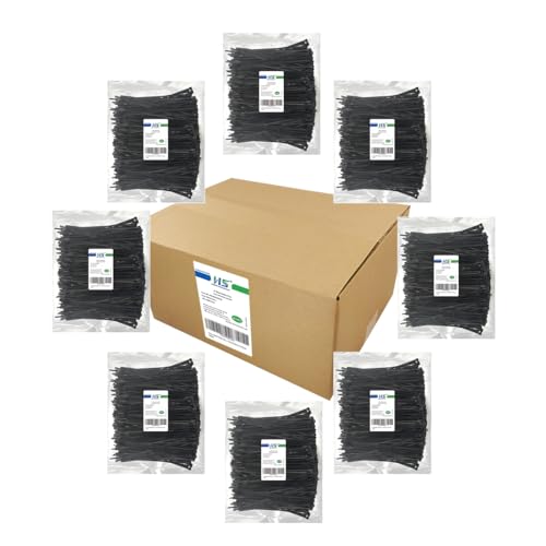 HS 8 Inch Zip Ties Black 40 Pounds Tensile Strength Thin Straps (Bulk 8000 Pack) Nylon PA66 UV Resistant,Self-Locking Small Electrical Plastic Cable Wire Zipties for Outdoor Use,Multi Purpose - color: Black 8"8000