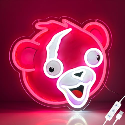 Fortnite Cuddle Team Leader Neon Sign, Official Licensed Pink Bear LED Light for Gaming Room Decor,USB Dimmable Gaming Lights for Girls Room, Fortnite Gifts for Gamer, Streamer Wall Art, Man Cave Setup - color: C-Cuddle