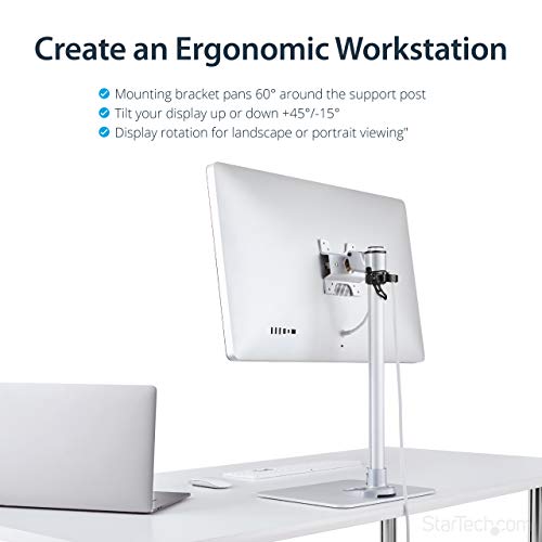 StarTech Single Monitor Stand 34in up to 30.9lb/14kg, Silver (ARMPIVSTND)