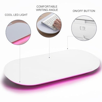 TSJ OFFICE Glass Desktop Whiteboard - 17 X 7 Inches Small Dry Erase Board with Pink Light, Glass White Board Surface Notepad with 1 Drawer, Desk Organizers for Office, Home, School Supplies - color: Pink Light (White Glass)