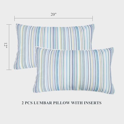 FUNHOME Outdoor Indoor Lumbar Pillow Covers ONLY, Water-Repellent Patio Lumbar Cushion Cases 12” x 20”, Decorative Throw Pillowcase Shell for Couch Patio Garden Furniture Use-Blue Stripe - color: Blue Stripe, size: 20"L x 12"W(No Insert)