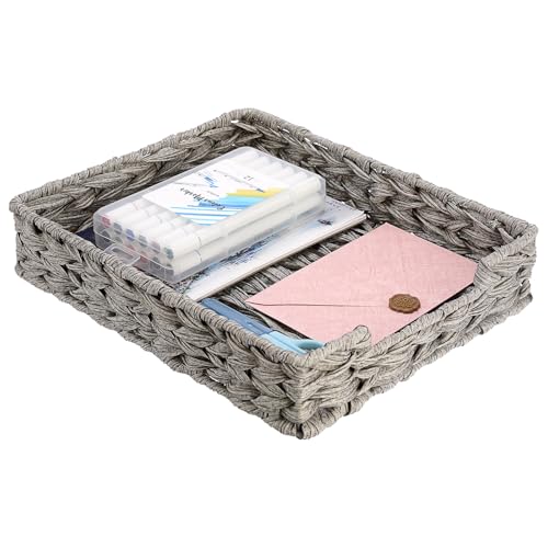 BTSKY Plastic A4 Paper Tray Organizer for Desktop Accessories, Hand-Woven File Holder with Sturdy Frame, All-in-One Storage for Letters, Magazines and Notebooks, Office and Home Supplies, Grey - color: Gray