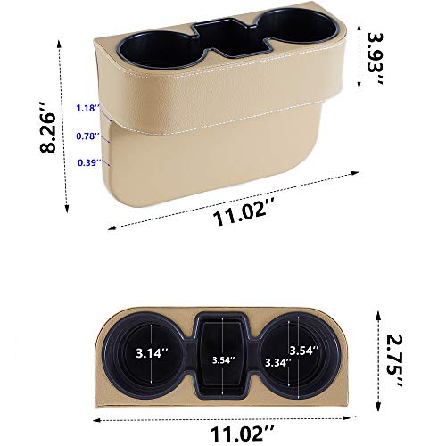 IOKONE Coin Side Pocket Console Side Pocket Leather Cover Car Cup Holder Auto Front Seat Organizer Cell Mobile Phone Holder (Beige) - color: Beige