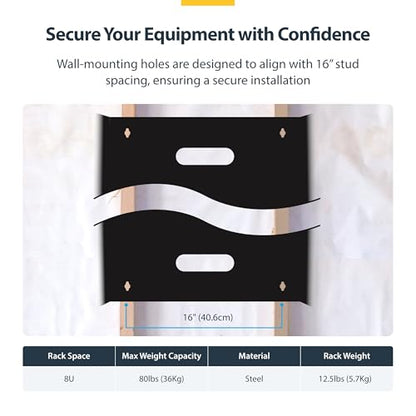 StarTech 8U 19in Wall-Mount Patch Panel Bracket, 13.75in, 80lb (WALLMOUNT8) - size: 8U