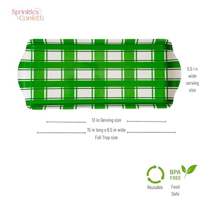 Sprinkles & Confetti Green Plaid Melamine Tray with Handles | Festive All-Season Platter for Easter, Summer, Birthdays, Outdoor & Indoor | BPA-Free, Shatter-Resistant & Lightweight - color: Green Plaid