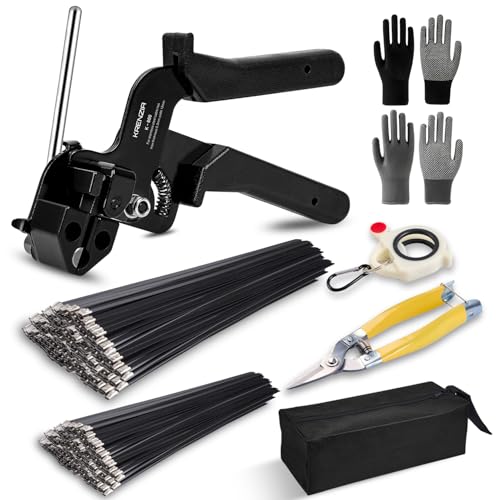 Stainless Steel Cable Tie Gun Kit：With 300pcs Uv Resistant Black Metal Zip Ties Heavy Duty Outdoor (150 Each of 8, 12 Inch) Adjustable Fastening Cutting Tie Tool Sets，for Chainlink Fence，Exhaust Wrap