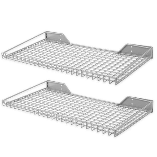 Wallmaster Heavy Duty Garage Wall Shelving 2 Pack 23.6"x11.8" Metal Wire Shelves Wall Mount Mesh Storage Rack for Garage, Office, Basement and Kithcen, max Load 65 lbs (Grey) - color: Grey, size: 2pack