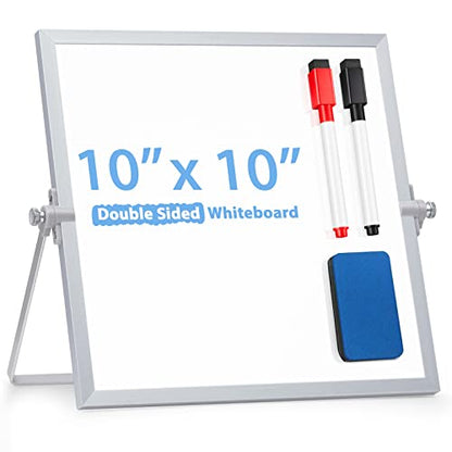 ARCOBIS Small WhiteBoard with Stand 10" X 10", Magnetic Double-Sided Dry Erase White Board Easel for Desk Students Home Office - color: Silver, size: 10"W x 10"H