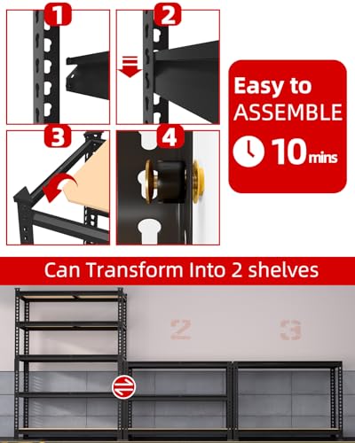 PrimeZone 35.5" x 12" x 72" Heavy Duty Storage Shelves - 5 Tier Adjustable Garage Storage Shelving, Metal Storage Utility Rack Shelf Unit for Warehouse Pantry Closet Kitchen, Black - size: 35.5"W x 12"D x 72"H