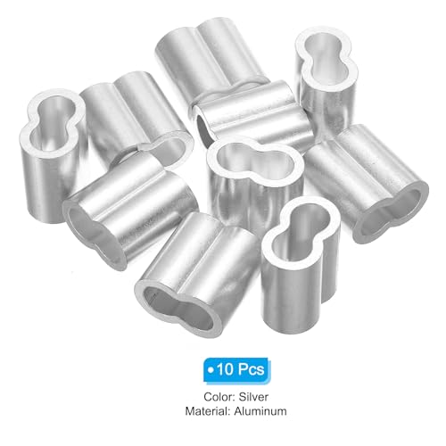 uxcell 15/32" 12mm Aluminum Crimping Loop Sleeve Double Ferrule for Wire Rope Cable Line End, Silver 10pcs - size: 15/32"