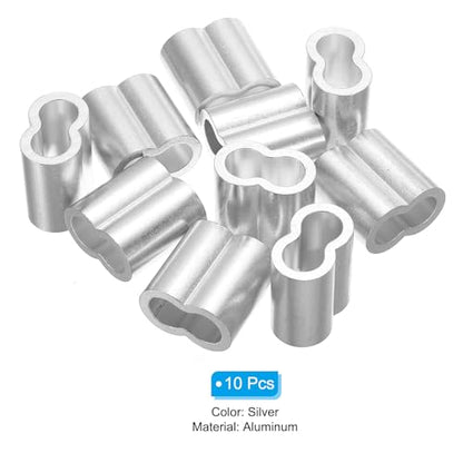 uxcell 15/32" 12mm Aluminum Crimping Loop Sleeve Double Ferrule for Wire Rope Cable Line End, Silver 10pcs - size: 15/32"