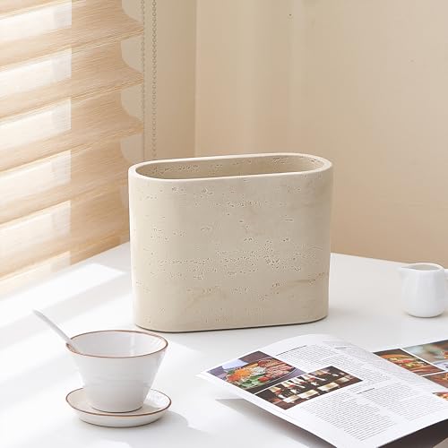 Natural Travertine Textures Mini Trash Can, Small Counter Rectangle Trash Can for Bathroom Kitchen Table Desk, Tiny Waste Basket for Vanity - Silicone Pad Anti Scratch, Non-Slip (Made of Resin) - color: Rectangle Travertine