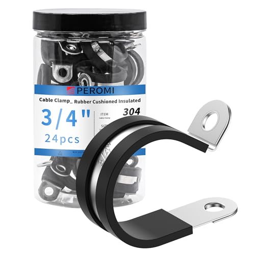 24PCS 3/4" Cable Clamps, 304 Stainless Steel | Riveted Reinforce, Rubber Cushioned Insulated Loop, Rust Proof Anti-Vibration, For Hose, Tube & Automotive - size: cable clamp-3/4"(19mm) 24pcs