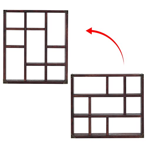 17.7x15.7-Inch Shadow Box Shelf 9-Slot Rustic Floating Shelves Larger Wall Mounted Shelf Lightweight Solid Wood Display Shelf Freestanding Farmhouse(Set of 2,9C-Rustic Walnut) - color: 9c-rustic Walnut, size: 2 PCS