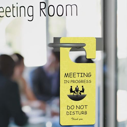 Meeting in Progress Office Sign, 2Pack Do Not Disturb/Please Knock Come in Sign, Double Sided - Ideal for Office, Home, Clinic, Hotel, Dorm, Online Class, School, Counselling - color: YELLOW GREEN
