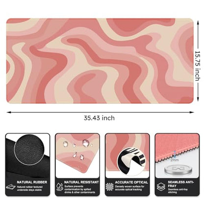 iCasso XXL Large Mouse Pad, Rubber Base Mousepad with Stitched Edges, Big Computer Mouse Mat for Office, Home, Fluid - color: Pink Topographic