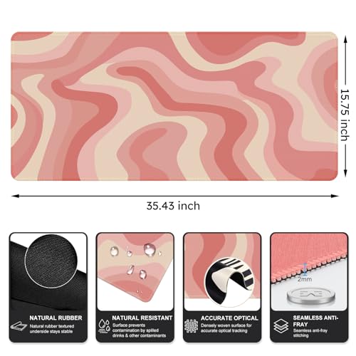 iCasso XXL Large Mouse Pad, Rubber Base Mousepad with Stitched Edges, Big Computer Mouse Mat for Office, Home, Fluid - color: Pink Topographic