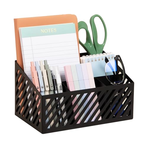 Mind Reader Desktop Organizer and Mail Sorter, Five Compartments, Office Supplies and Accessories, Metal, Black - color: Black Desk Organizer