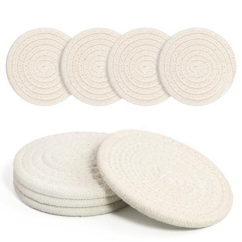 Coasters Set of 4 for Drinks, Cotton Woven 4 Colors Absorbent Boho Coasters for Home Decor Cups - Hot or Cold Drink Thickened (White) - color: White