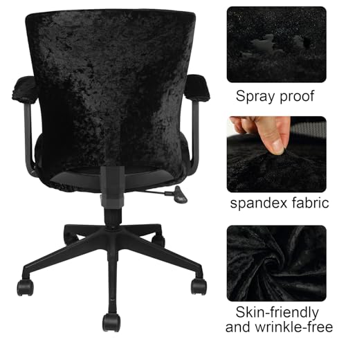 Tallew 4 Pcs Office Chair Covers Set Computer Universal Protective Stretchable Chair Seat Covers Desk Armrest Slipcovers Pads Office Cushion Backrest for Rotating(Black) - color: Black