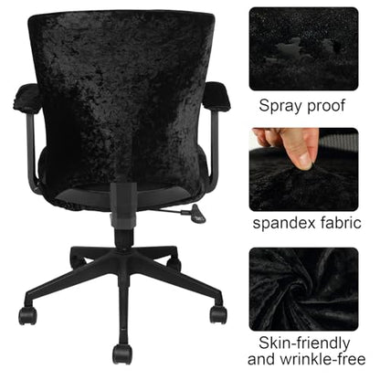 Tallew 4 Pcs Office Chair Covers Set Computer Universal Protective Stretchable Chair Seat Covers Desk Armrest Slipcovers Pads Office Cushion Backrest for Rotating(Black) - color: Black