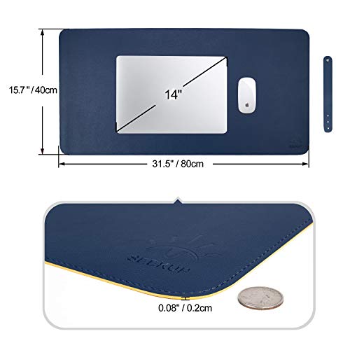 Dark Blue/Yellow Dual-Sided PU Leather Desk Pad, Upgraded Sewing Laptop Mat, Waterproof Large Mouse Pad, Non-Slip Writing/Painting Mat Desk Blotter Protector for Office/Home 31.5"x15.8" (80x40cm) - color: Dark Blue/Yellow