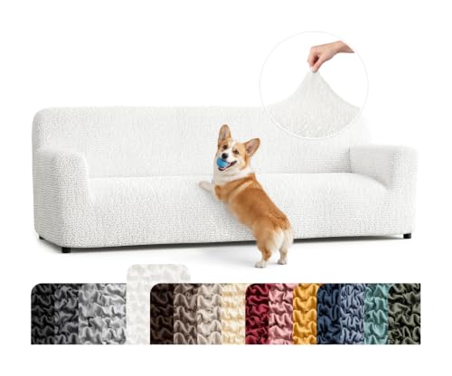 Premium Stretch Couch Covers for Sofa - Sofa Chair Cover Washable, Dogs & Pets Friendly - Elastic Polyester Loveseat Slipcovers - Non-Slip Love Seat Couch Covers - Crisp White (86"-120" Wide) - color: Crisp White, size: 86"-120" Wide