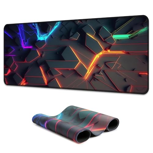 3D Neon Geometric Gaming Mouse Pad – Blacklight Large Extended Glow in the Dark Waterproof E-Sports Desk Mat with Non-Slip Base for Gamers & Office - 31.5" x 11.8" - color: Geometric I