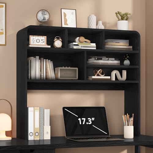 5-Tier Desk Shelf, 37.4''W Desktop Bookshelf for Computer Monitor, Desktop Organizer Shelf Storage Rack with 6 Cubbies, 5-Level Desk Hutch Display Rack for Home, Office, Dorm, Vanity, Black - color: Black, size: 37.4"W